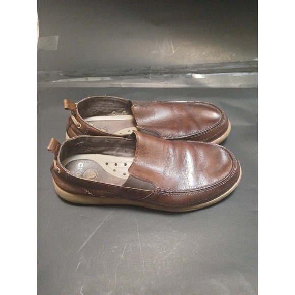 Crocs Leather Brown Slip On Loafers  Shoes 11570 Men's Size 12 - Picture 1 of 10